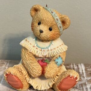 Cherished Teddies Tan Bear with Cream Dress and Blue Accents Winona
